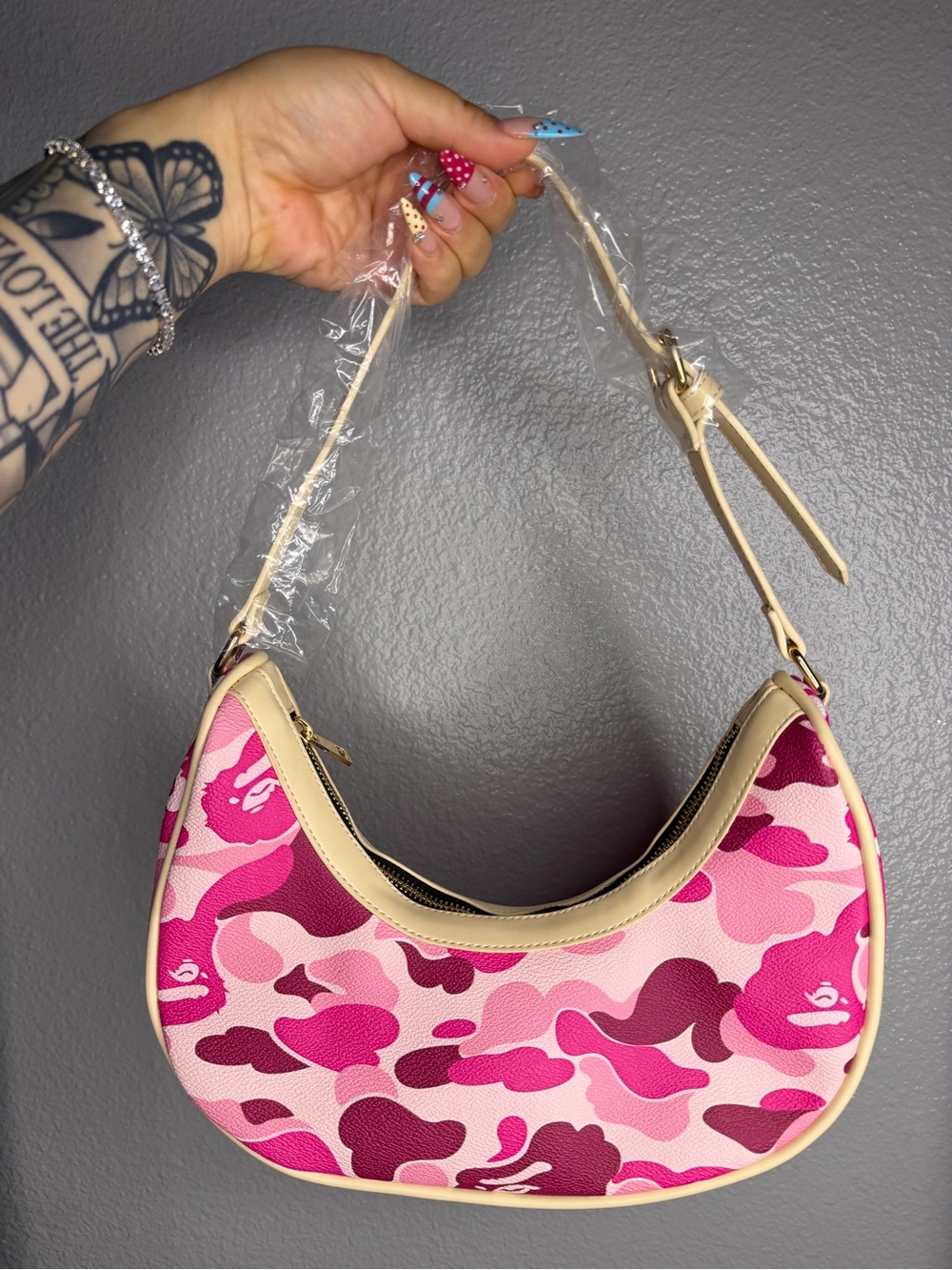 Pink camo bape moon bag
